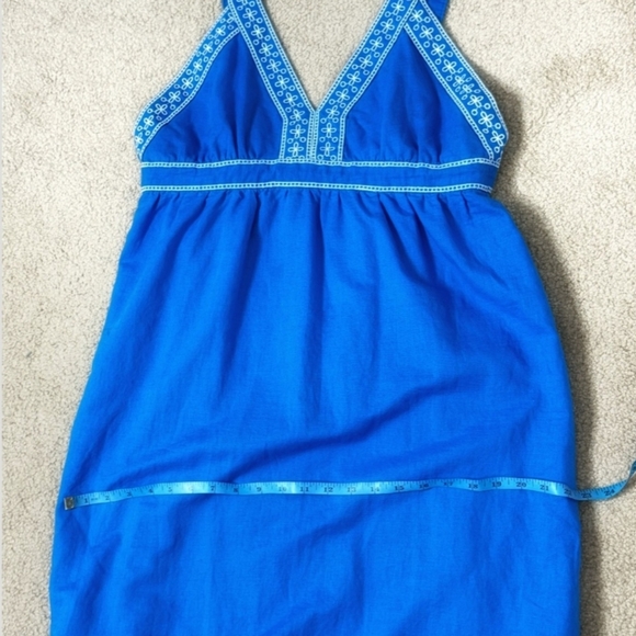 J Crew Dress Maxi Length Sleeveless Royal Blue White Eyelet Detail Linen Cotton - Picture 9 of 12